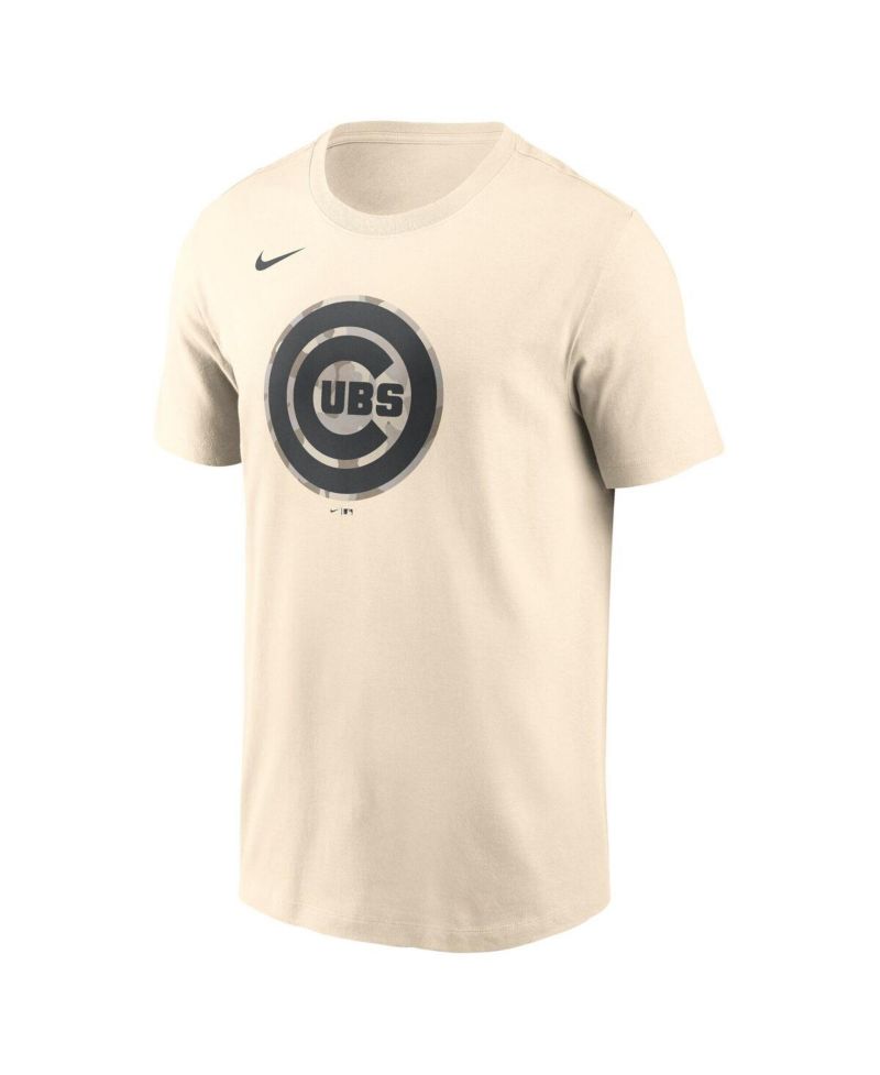 Men's Cream Chicago Cubs Camo Logo T-Shirt