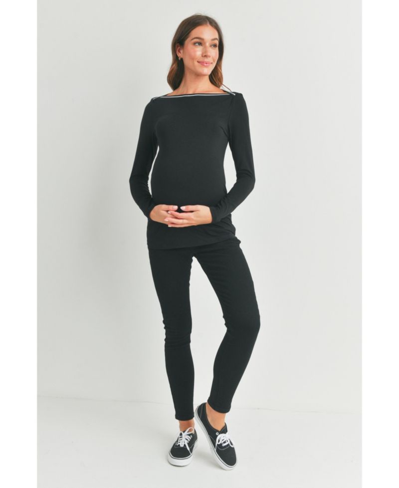 Maternity Fitted Boat Neck Long Sleeve Top