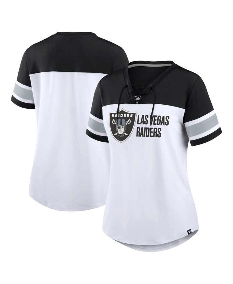 Women's White/Black Las Vegas Raiders Athena Lace-Up V-Neck T-Shirt