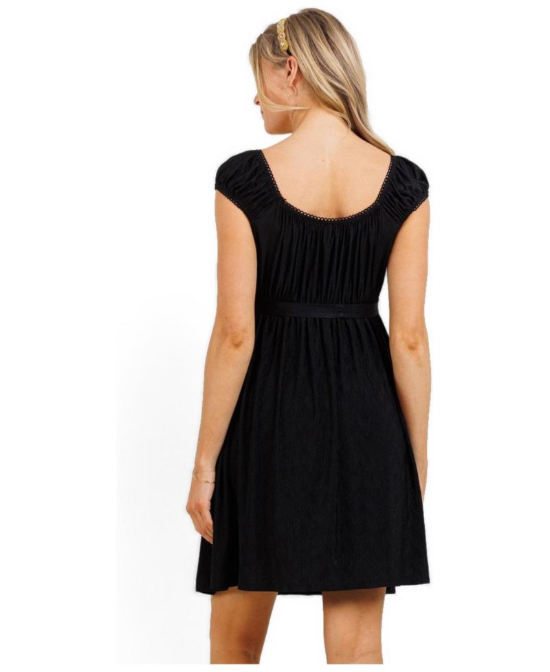Maternity Cap Sleeve Textured Empire Waist Dress with Pockets