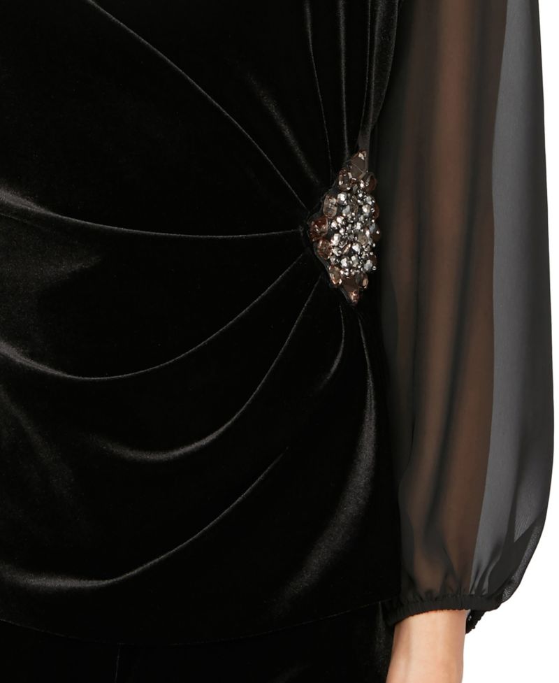 Women's Velvet 3/4-Sleeve Boat-Neck Blouse