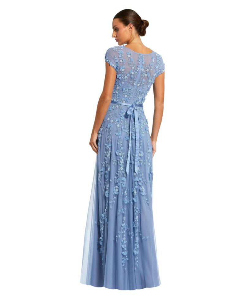 Women's Floral Embellished Short Sleeve Mesh Gown