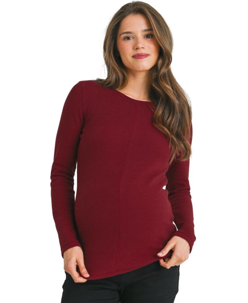 Maternity Waffle-Knit Crewneck Long-Sleeve Top