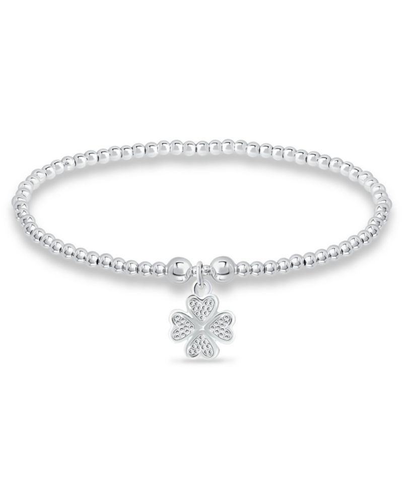 Bead Flower Charm Bracelet in Silver Plate