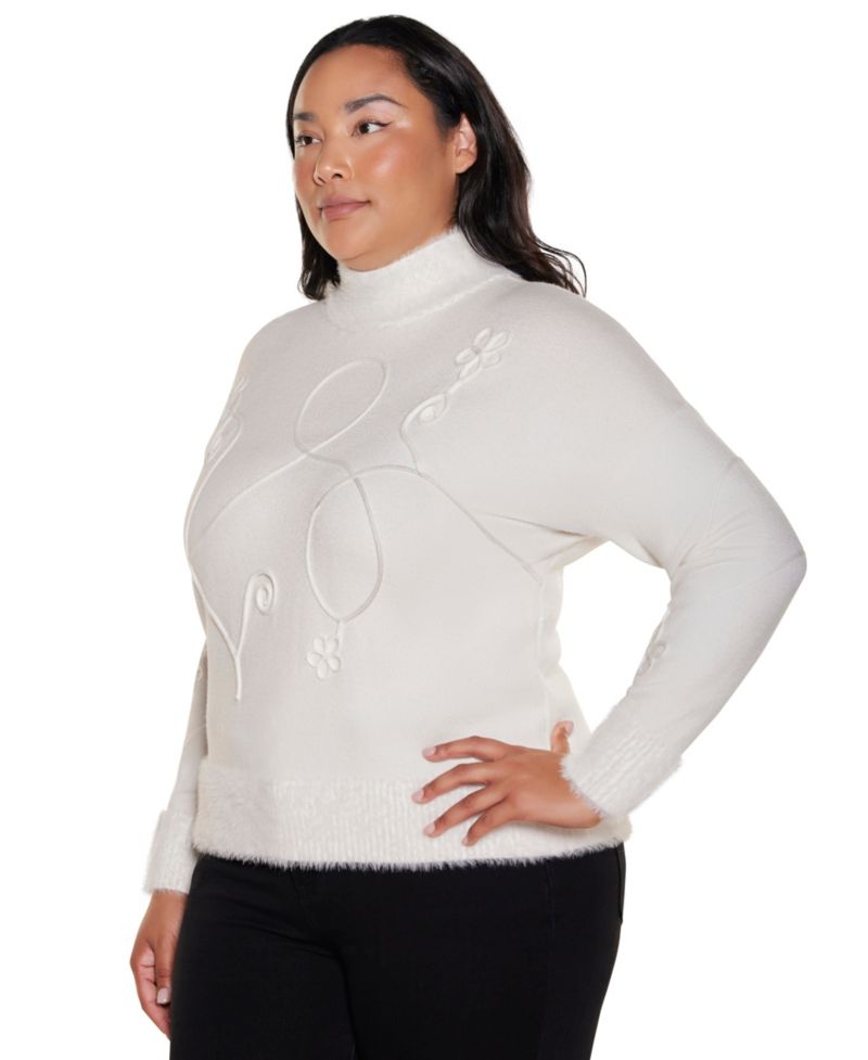 Plus Size Mock-Neck Long-Sleeve Soutache-Detail Pullover Sweater