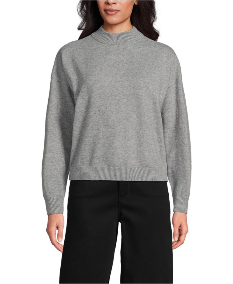 Women's CashTouch Drop-Shoulder Mock Neck Cotton-Blend Sweater
