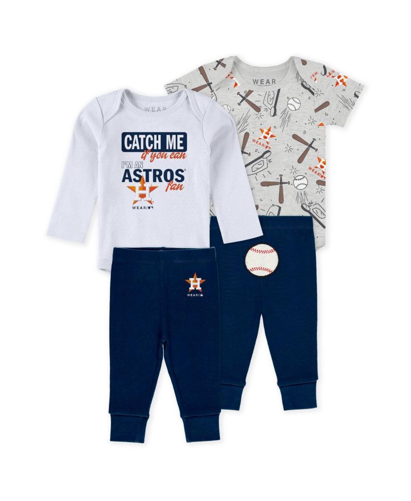 Baby Boys and Girls Heather Gray/White/Navy Houston Astros Turn Me Around Bodysuits & Pants Set