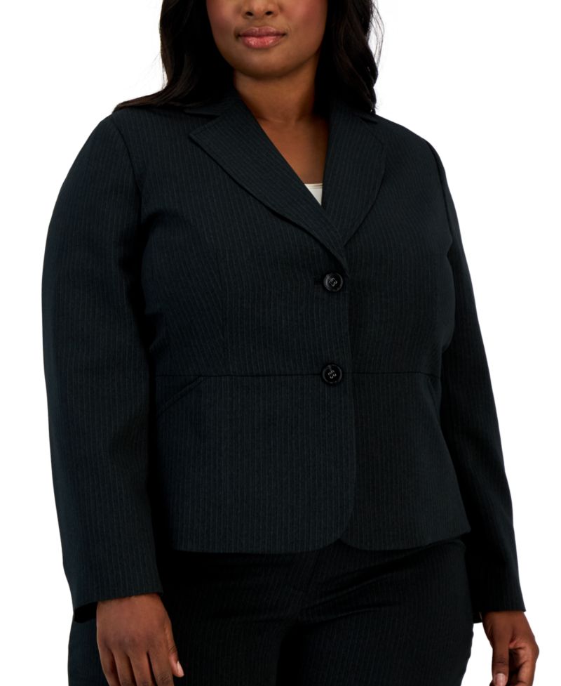 Plus Size Two-Button Pinstriped 2 Piece Pantsuit