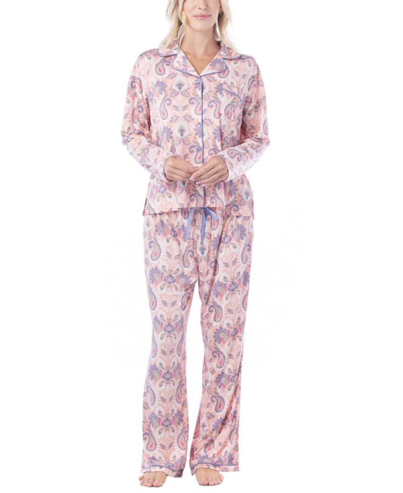 Women's Notch-Collar Long-Sleeve Print Pajama Set