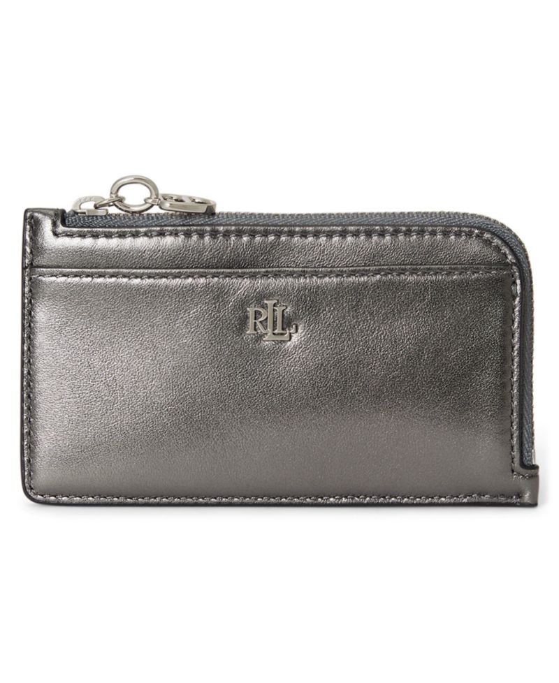 Metallic Leather L-Zip Card Case Wallet