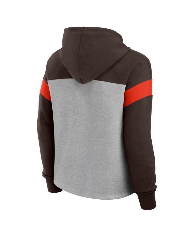 Women's Heather Gray/Brown Cleveland Browns Bold Play Call Pullover Hoodie