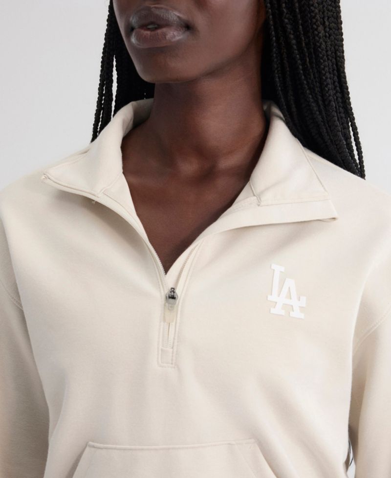 Women's Beige Los Angeles Dodgers Oversized Clutch Tri-Blend Half-Zip Pullover Sweatshirt