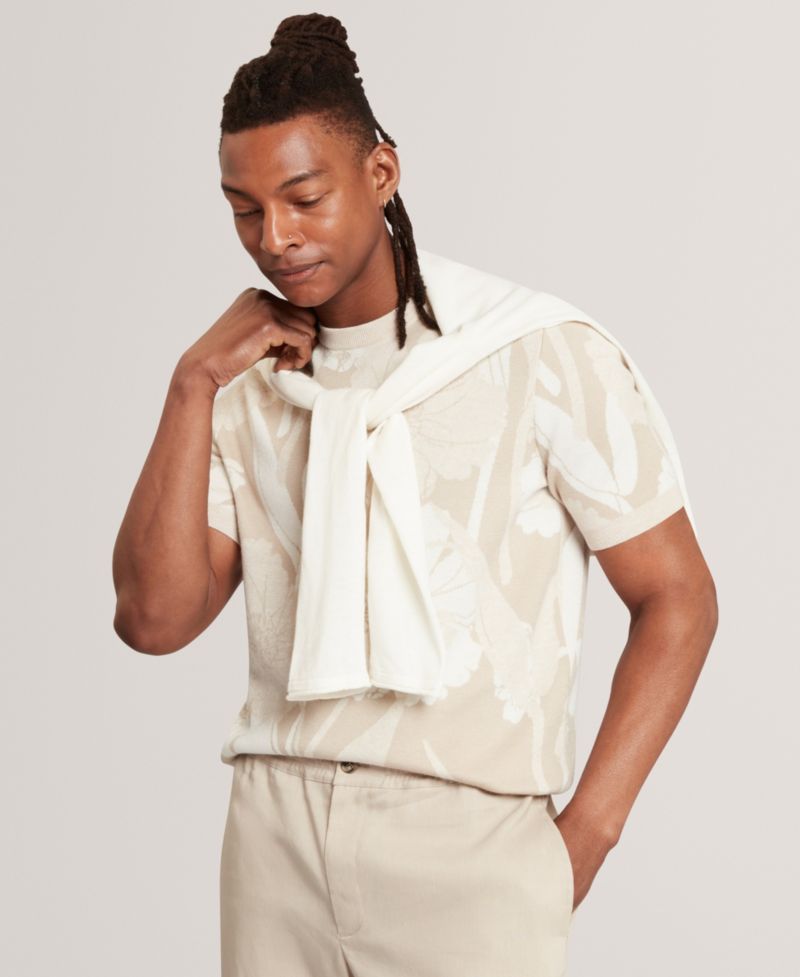 Men's Jacquard Floral Print Short-Sleeve T-Shirt