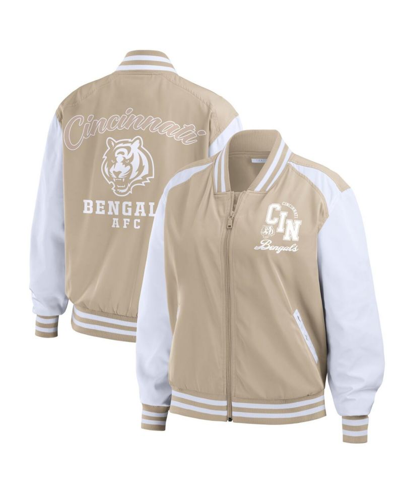 Women's Tan Cincinnati Bengals Tonal Full-Zip Bomber Jacket