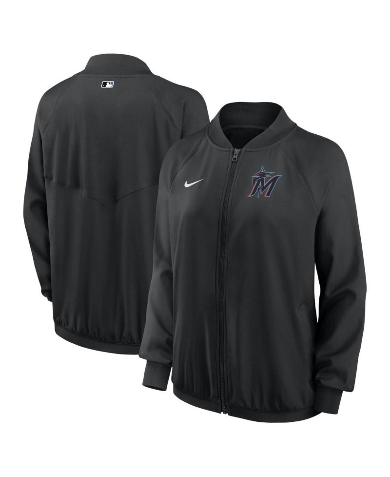 Women's Black Miami Marlins Authentic Collection Team Raglan Performance Full-Zip Jacket
