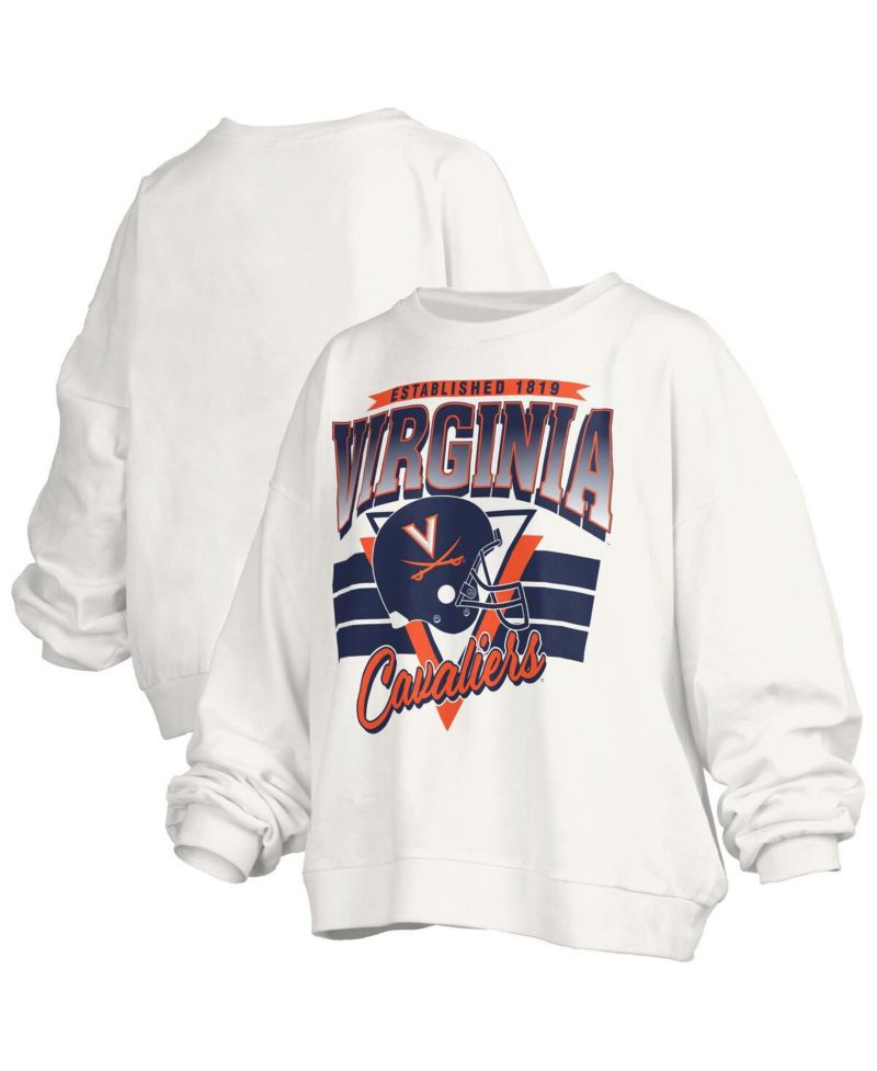 Women's White Virginia Cavaliers Oversized Janice Retro Waist-Length Pullover Sweatshirt