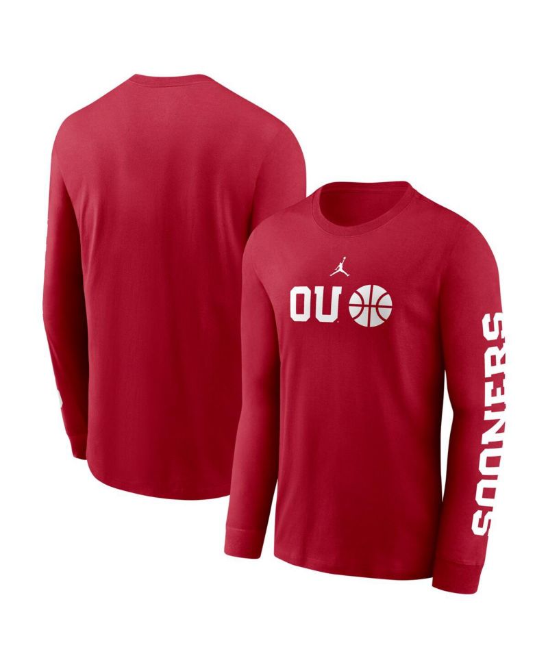 Men's Crimson Oklahoma Sooners Basketball Icon Two-Hit Long Sleeve T-Shirt