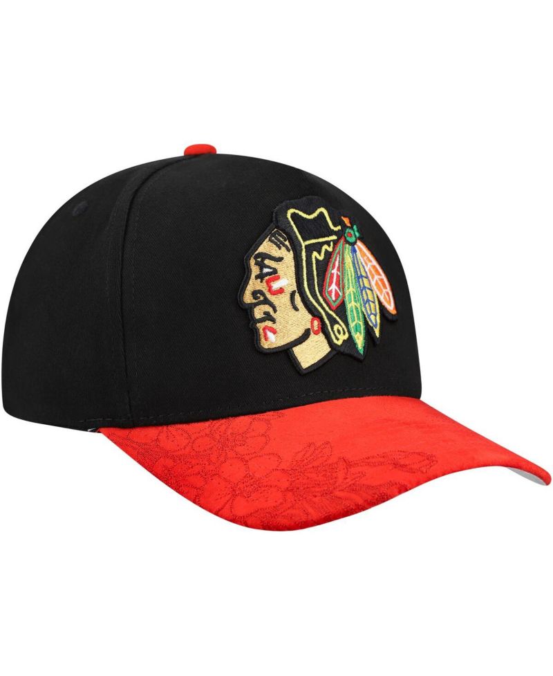 Black/Red Chicago Blackhawks May Flowers Pro Crown Adjustable Hat