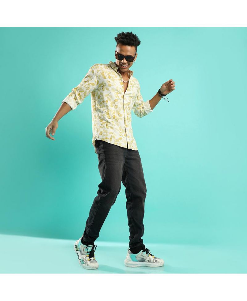 Men's Artistic Foliage Print Shirt