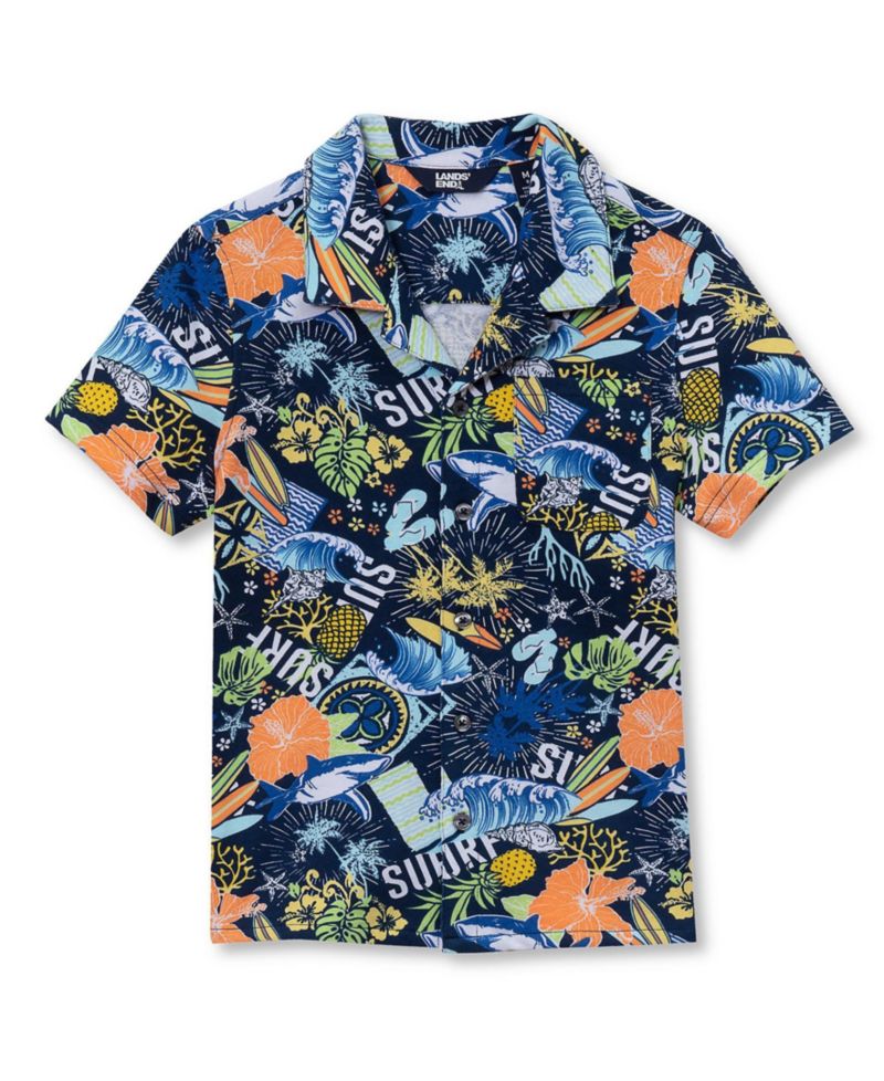 Little And Big Boys Short Sleeve Slub Camp Shirt