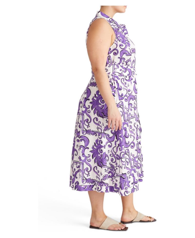 Plus Size Adelaide Sleeveless Collared Linen-Blend Midi Shirtdress