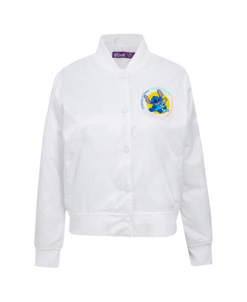 Women's White Lilo and Stitch Scrump Stitch Full-Snap Satin Jacket