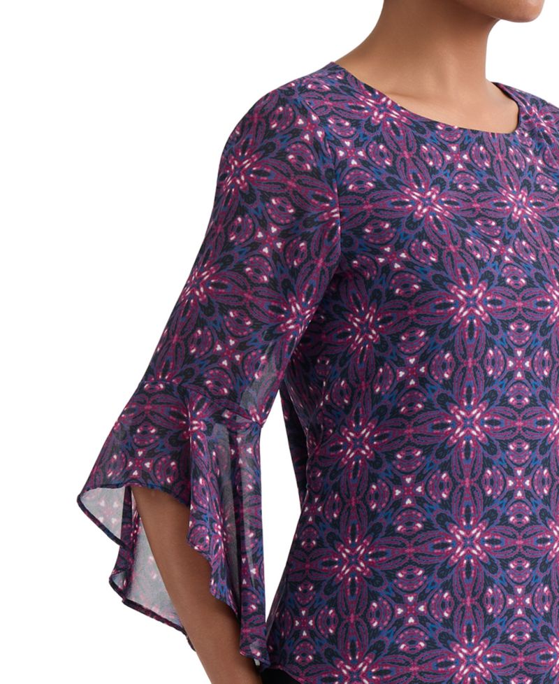 Women's Printed Boat-Neck Ruffle-Sleeve Blouse