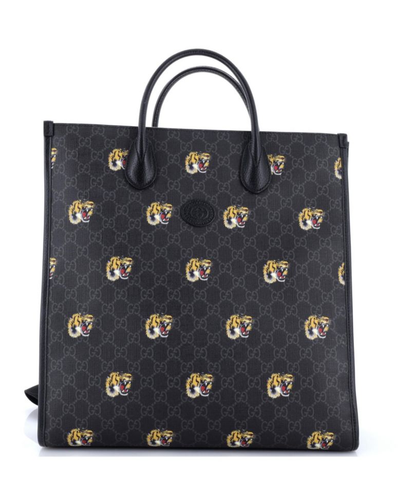 Tall Interlocking G Patch Web Strap Convertible Tote Printed GG Coated Canvas