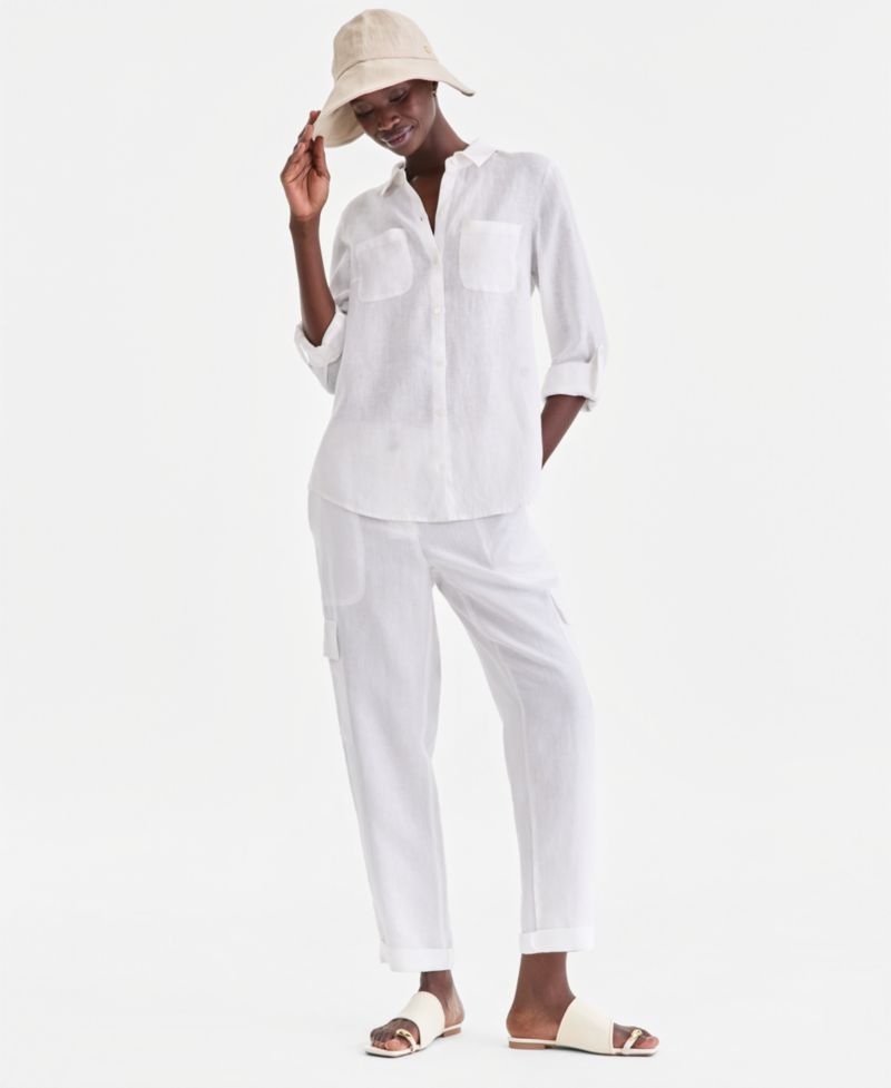 Petite 100% Linen Button-Front Shirt