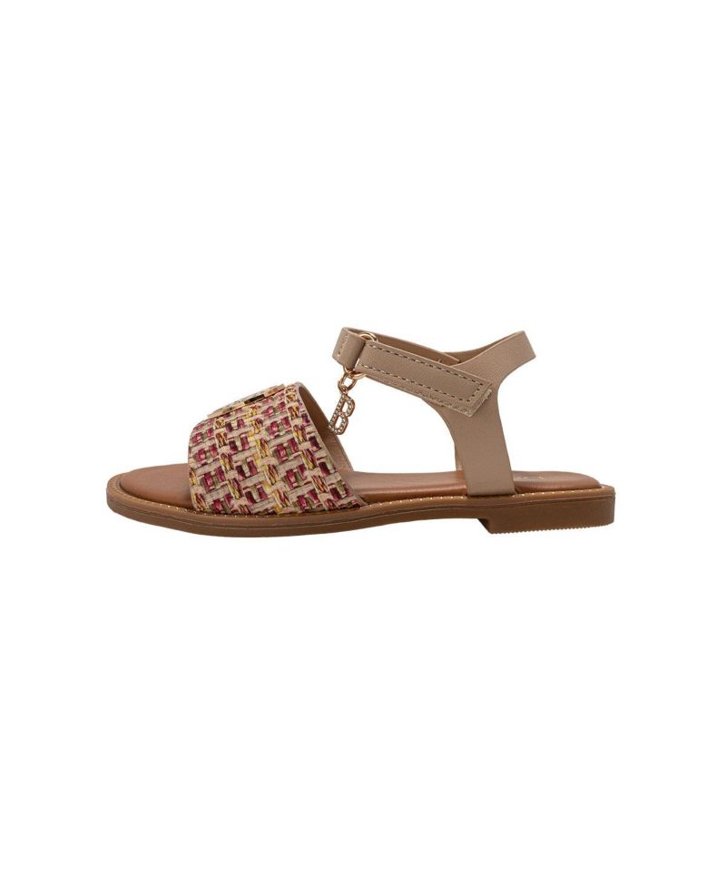 Girls Girl's Fashion Sandals - Dressy Shoes with Raffia Upper and Logo Medallion Accent