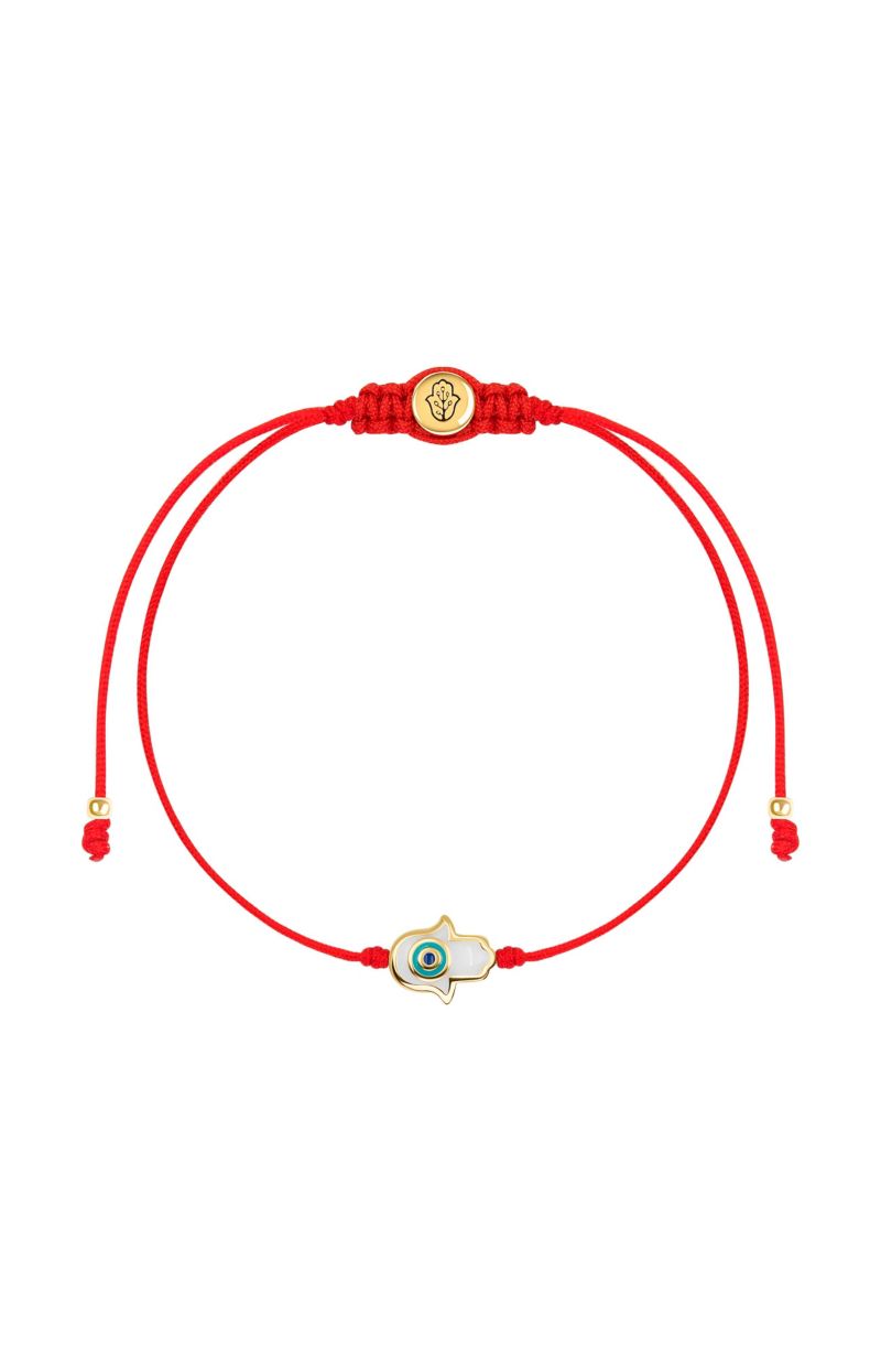 White Enamel Hamsa Red String Bracelet