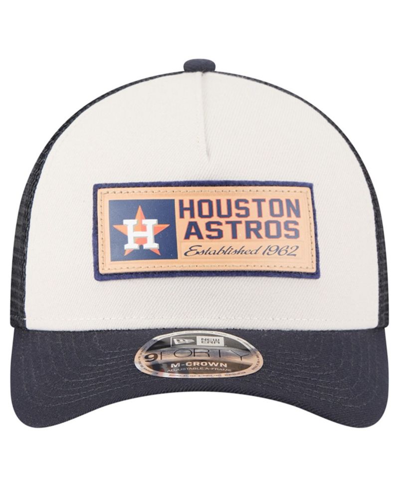 Men's Stone/Navy Houston Astros Text A-Frame Trucker 9FORTY Hat