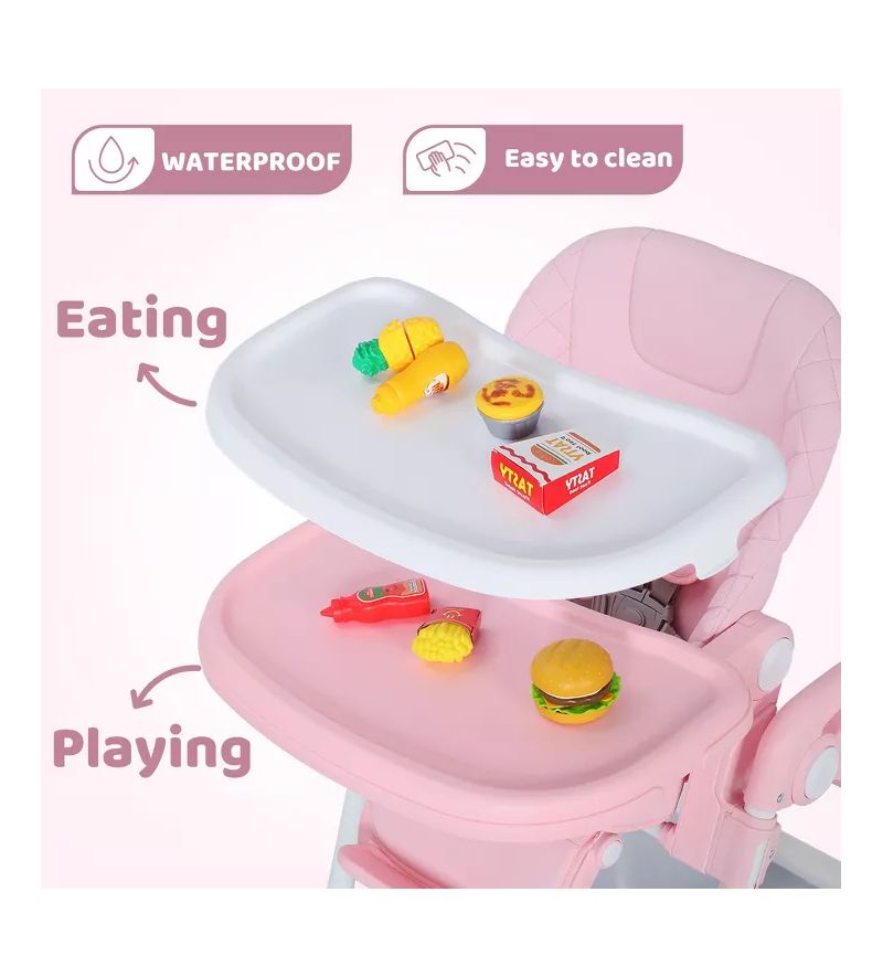 Convertible Baby High Chair with Adjustable Height, Double Tray and Compact Fold