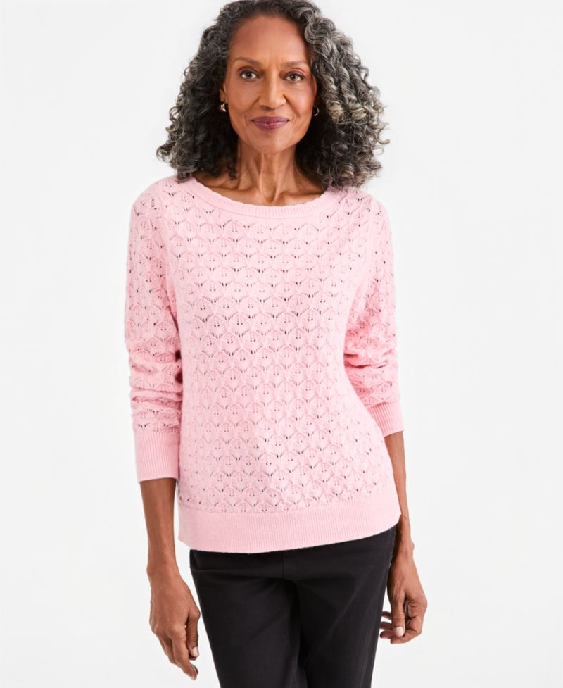 Women's Lurex Boatneck Pointelle Sweater