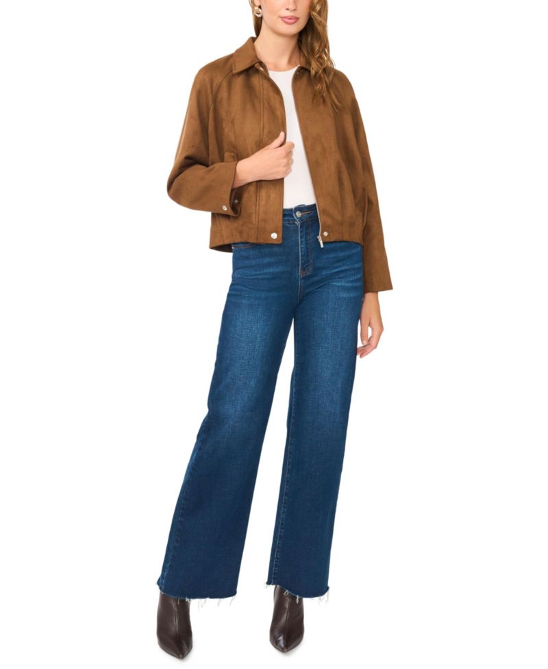Women's Raglan-Sleeve Faux-Suede Bomber Jacket