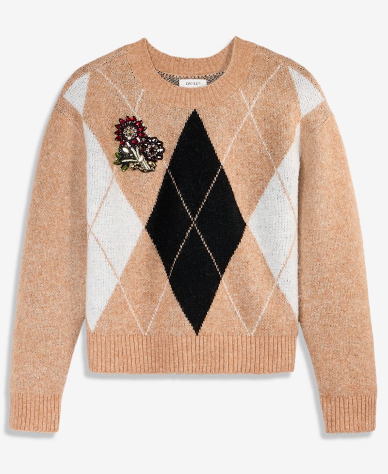 Women's Argyle Crewneck Pullover Sweater