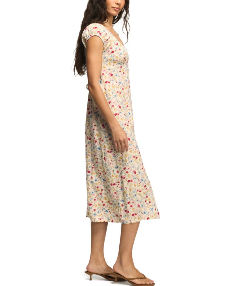 Women's Floral Sweetheart Neck Viscose Midi Dress
