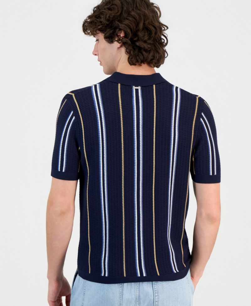 Men's Intarsia Striped Short-Sleeve Polo Shirt