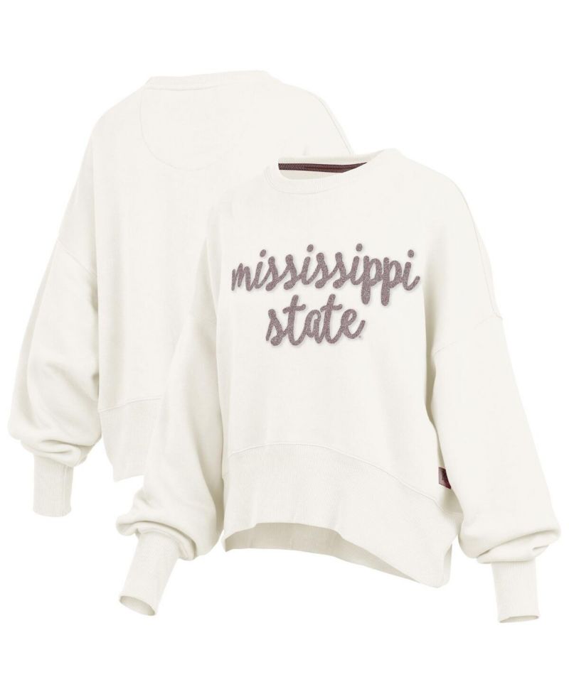 Women's Cream Mississippi State Bulldogs Chelsea Oversized Pullover Sweatshirt