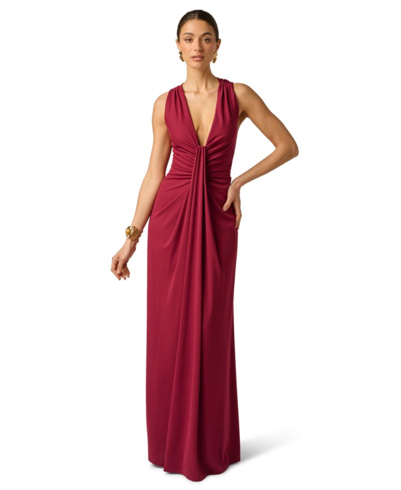 Women's Artisan Plunge V-Neck Draped Ball Gown