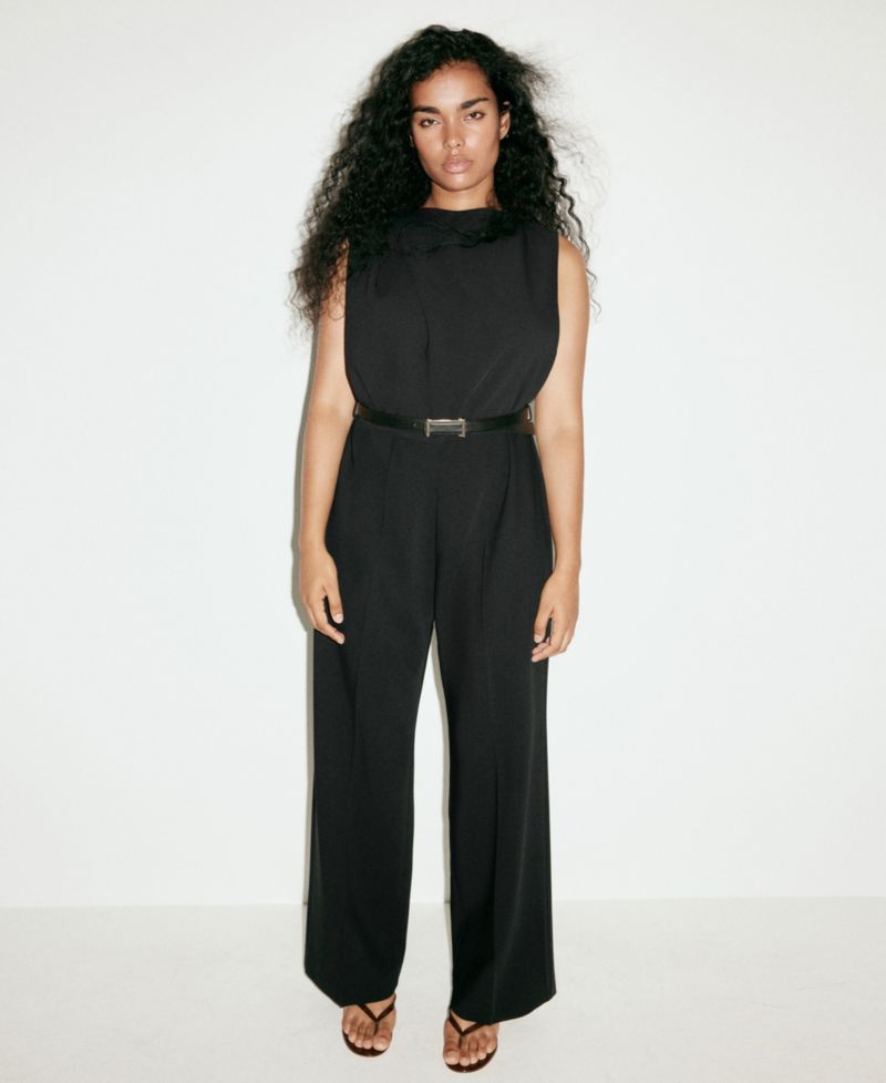 Women's Belted Straight-Fit Sleeveless Jumpsuit