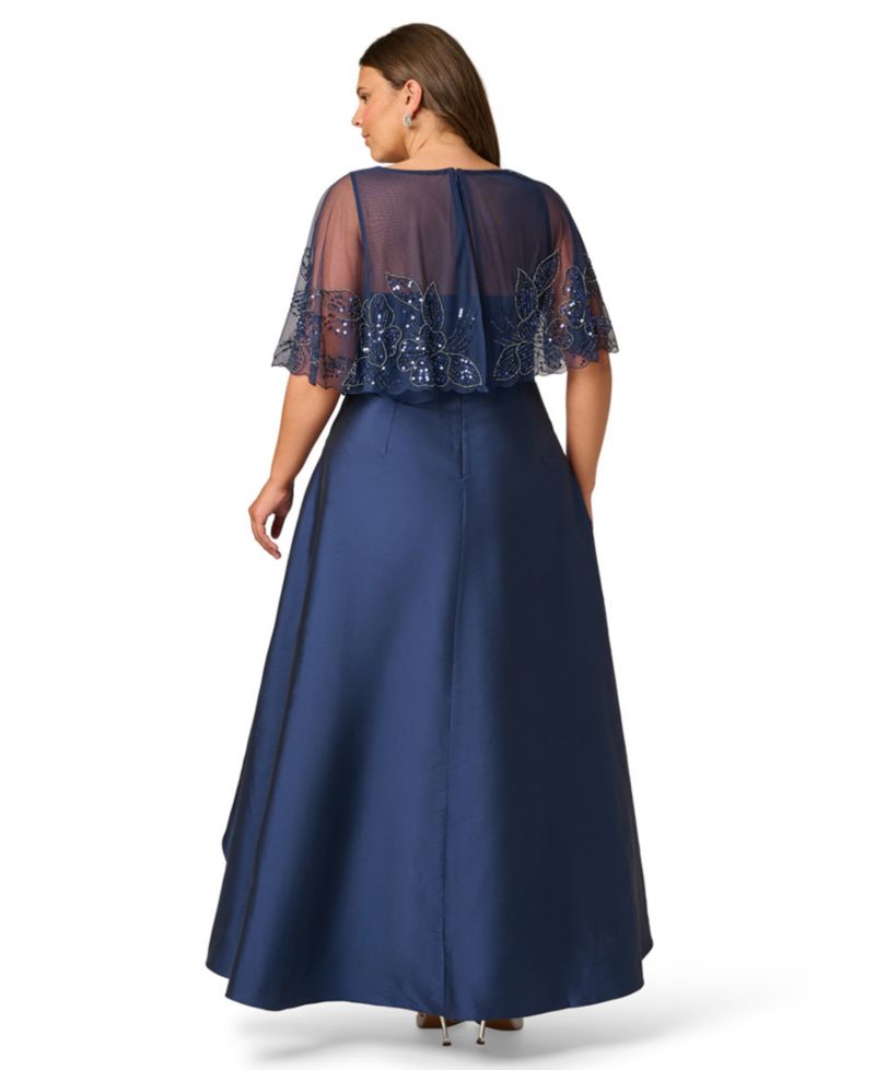 Plus Size Cape Detail Asymmetrical Ball Gown