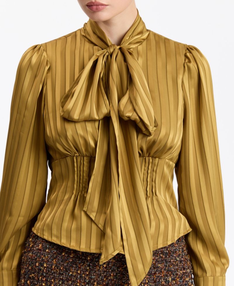 Women's Long-Puff Sleeve Scarf-Tie Neck Blouse
