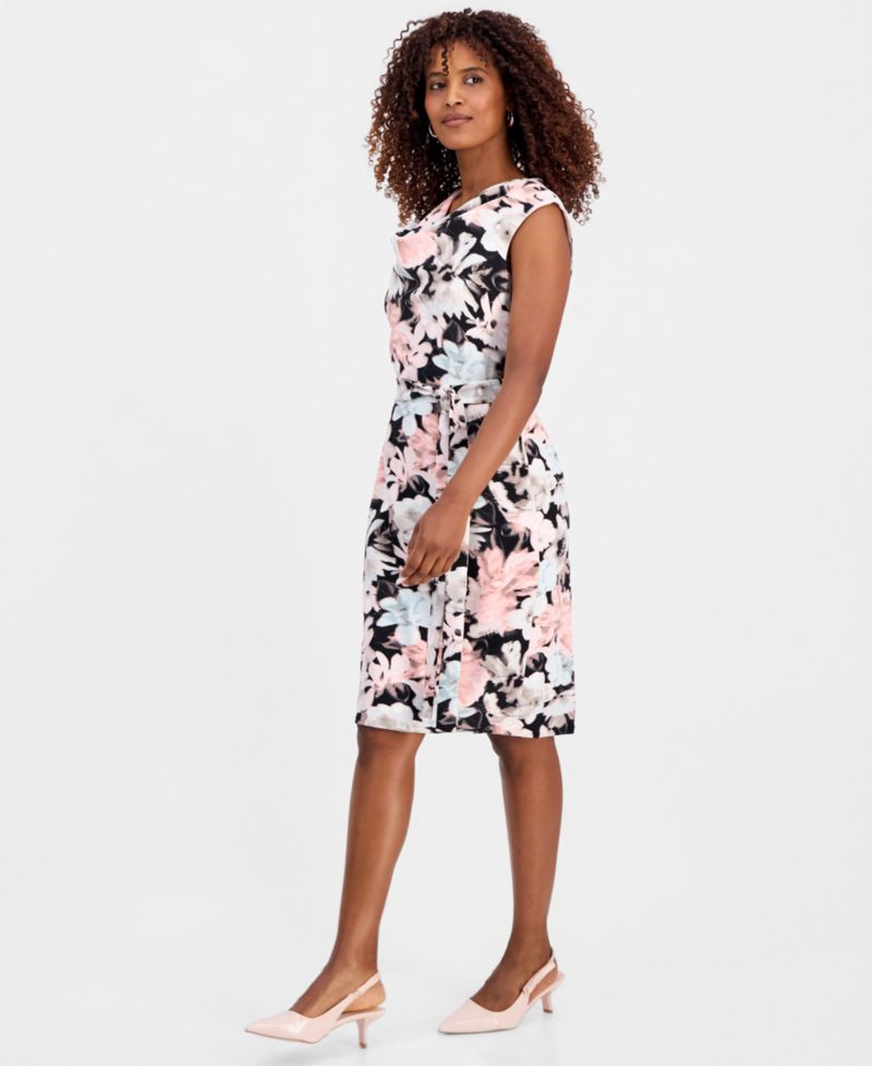 Petite Floral Cowlneck Sheath Dress