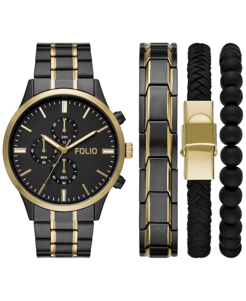 Men's Three Hand Gunmetal Alloy Watch 46mm Gift Set