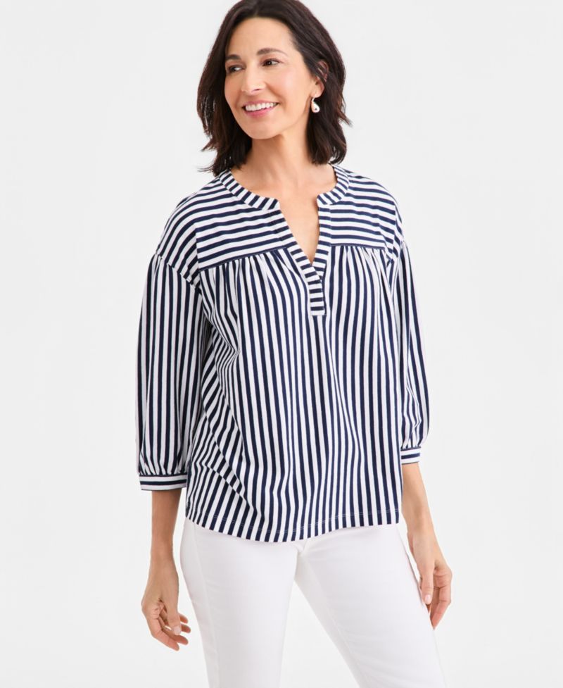 Petite 3/4-Puff-Sleeve Knit Top