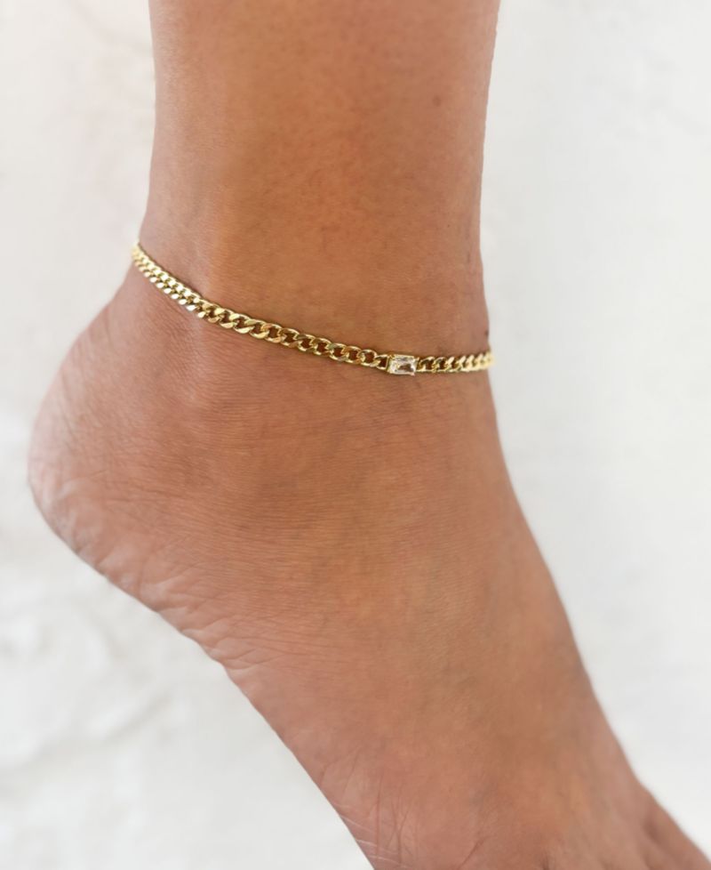 Gold Plated Crystal Curb Chain Anklet