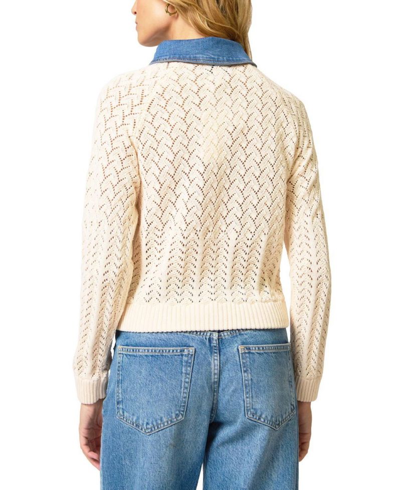Women's Hazel Denim Collared Pointelle Sweater