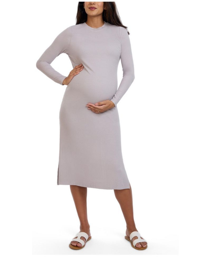 Women's Crew Neck Rib Knit Long Sleeve Column Dress - Motherhood