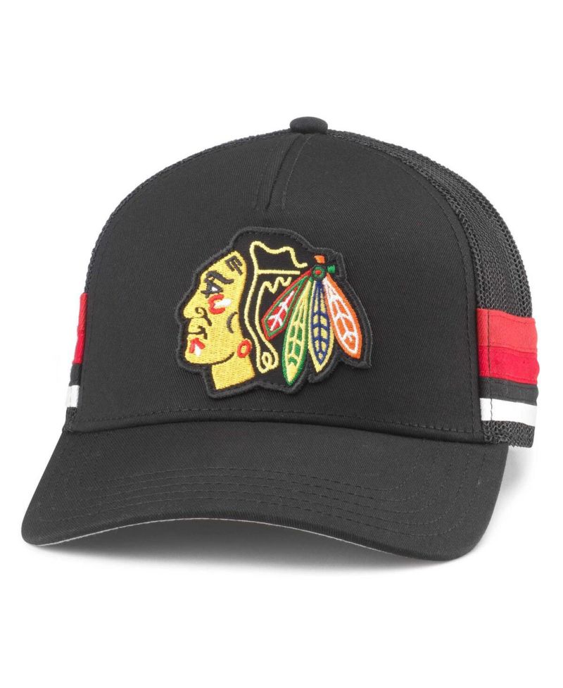 Men's Black Chicago Blackhawks Hotfoot Stripes Trucker Adjustable Hat
